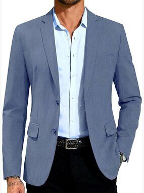 Slim Fit Lightweight Sport Coat Blazer Two Button Casual Suit Jacket